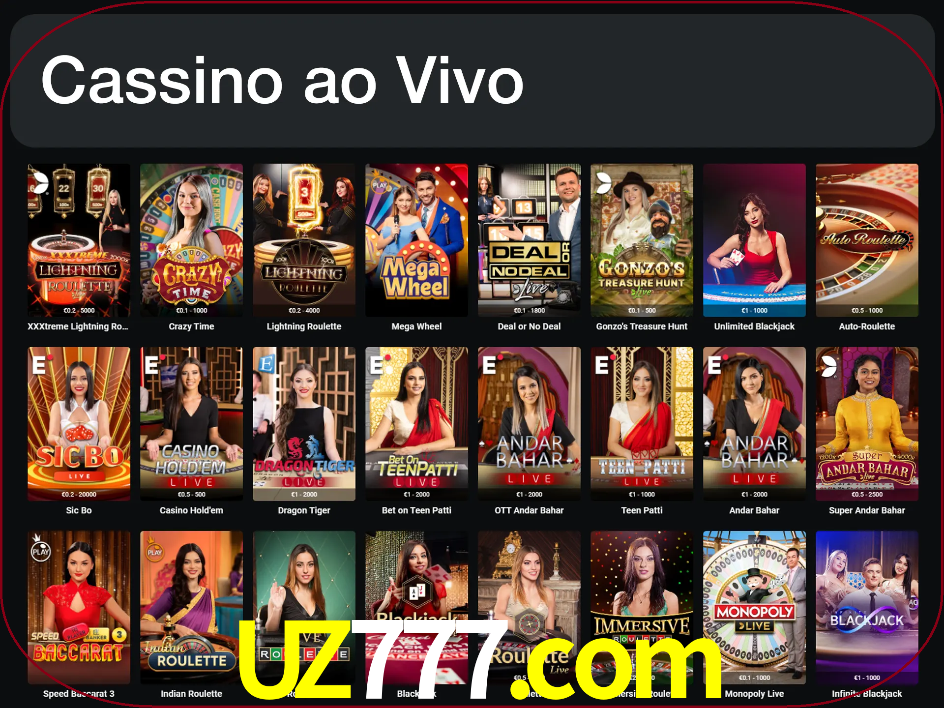 Jogue jogos de cassino com um verdadeiro dealer.