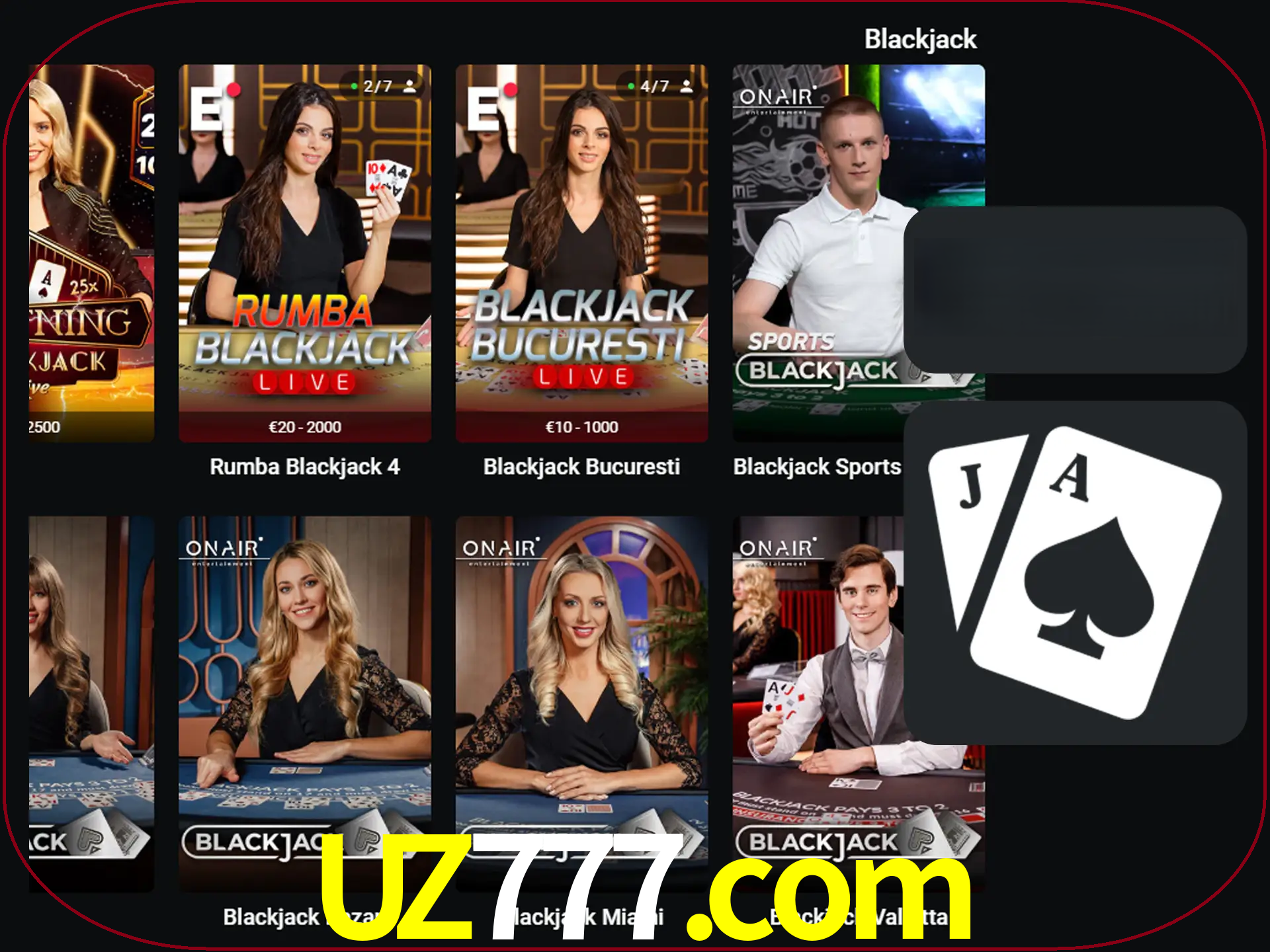 Escolha uma mesa completa de jogadores de blackjack.